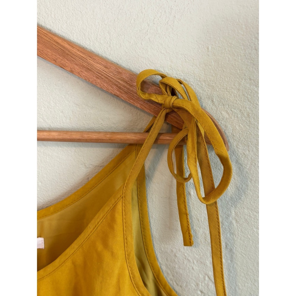 Emerson Fry Midi Sun Dress Mustard Yellow XS Linen Blend‎ Tie Strap Pockets Boho - Picture 5 of 9